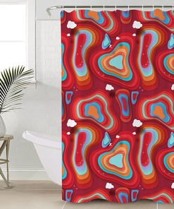 Red Teal Orange Ombre Shower Curtain, Modern Geometric Abstract Art for Bathroom Decor