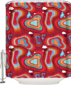 Red Teal Orange Ombre Shower Curtain, Modern Geometric Abstract Art for Bathroom Decor