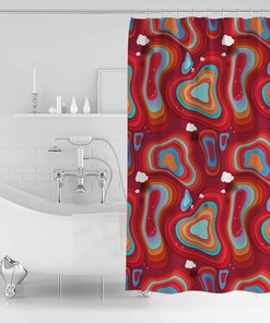 Red Teal Orange Ombre Shower Curtain, Modern Geometric Abstract Art for Bathroom Decor