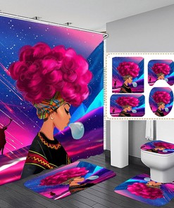 Red and Black African American Bathroom Collection with Shower Curtain and Accessories 