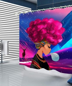 Red and Black African American Bathroom Collection with Shower Curtain and Accessories