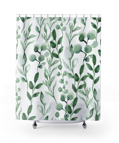 Refreshing Eucalyptus Shower Curtain with Green Botanical Prints