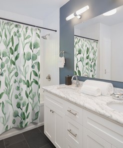 Refreshing Eucalyptus Shower Curtain with Green Botanical Prints
