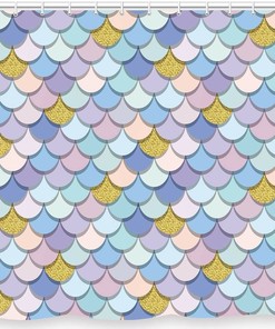 Regal Mermaid - 3D Mermaid Scales Fabric Shower Curtain & Rings in New Purple Pink Gold for Bathroom Decor
