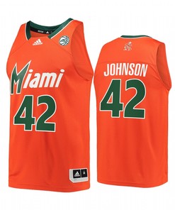 Reggie Johnson 42 Miami Hurricanes Uniform Jersey Reverse Retro Basketball Orange