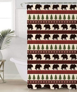 Reindeer Winter Bear Shower Curtain - Adorable Christmas Bathroom Decor