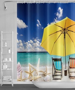Relaxing Seaside Sunset Ocean Waves Shower Curtain for Bathroom Decor