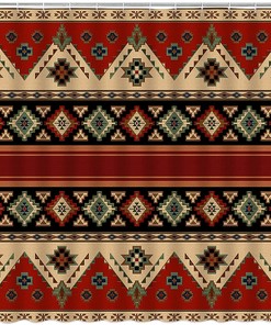 Retro Aztec Shower Curtain with Vintage Red Brown Black Tan Ethnic Navajo Southwestern Tribal Abstract Geometric Pattern