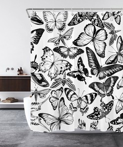 Retro Black and White Butterfly Shower Curtain - Retro Bathroom Decor