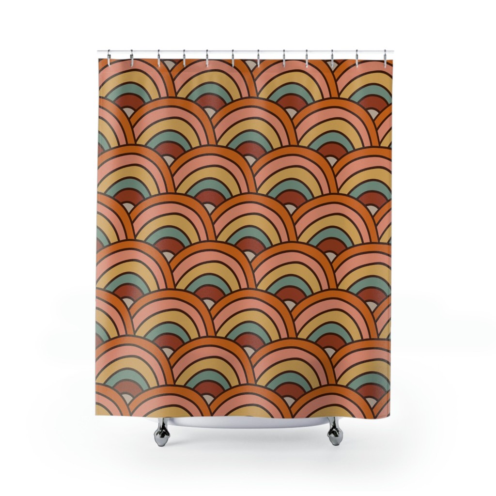 Retro Boho Rainbow Shower Curtain with 70s Inspired Design Bluefink