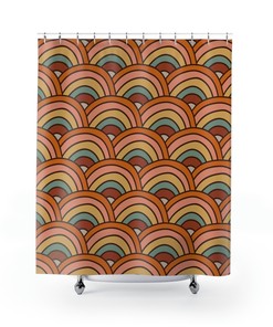 Retro Boho Rainbow Shower Curtain with 70s Inspired Design 