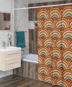 Retro Boho Rainbow Shower Curtain with 70s Inspired Design 
