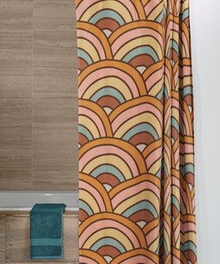 Retro Boho Rainbow Shower Curtain with 70s Inspired Design 