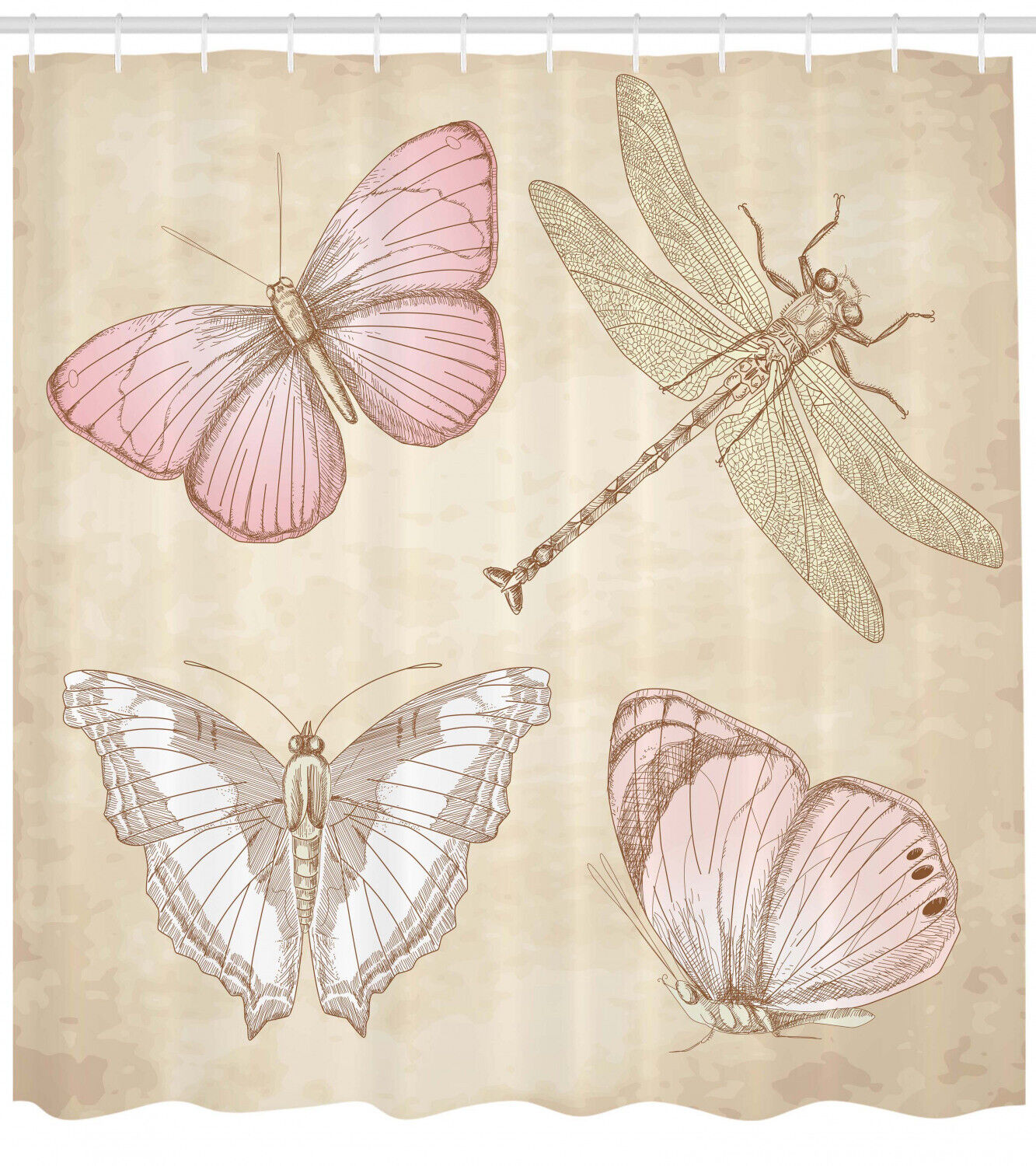 Retro Butterflies Bugs Print Abstract Shower Curtain for Vintage Bathroom Decor