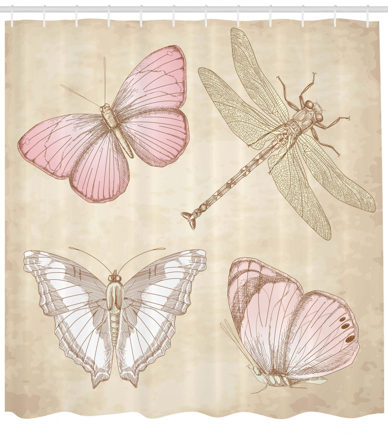 Retro Butterflies Bugs Print Abstract Shower Curtain for Vintage Bathroom Decor