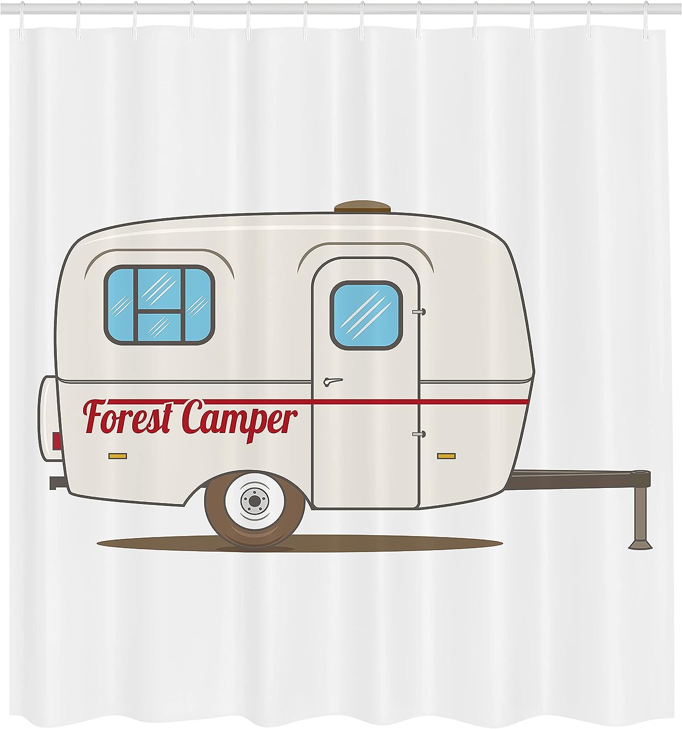 Retro Camper Shower Curtain, Caravan Travelers Truck Graphic Design in Beige White Bathroom Decor