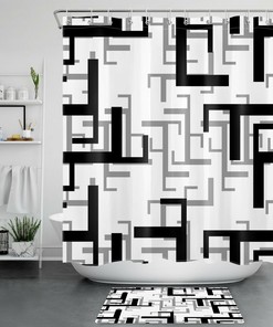 Retro Checkered Geometric Shower Curtain - Bathroom Decor