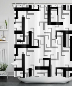Retro Checkered Geometric Shower Curtain - Bathroom Decor