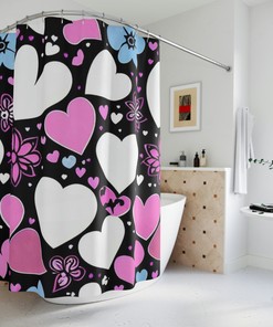 Retro Doodle Art Personalized Shower Curtain Set for Unique Bathroom Decor