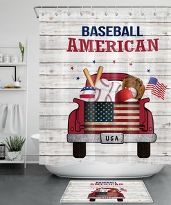 Retro Farm Truck American Baseball Shower Curtain for a Vintage and Sporty Bathroom Accessory