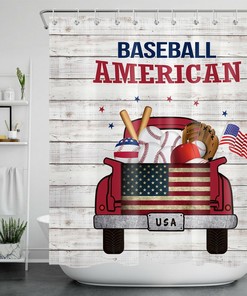 Retro Farm Truck American Baseball Shower Curtain for a Vintage and Sporty Bathroom Accessory