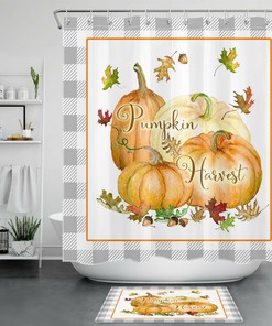 Retro Farmhouse Autumn Pumpkin Harvest Shower Curtain - Perfect for Festive Bathroom Decor