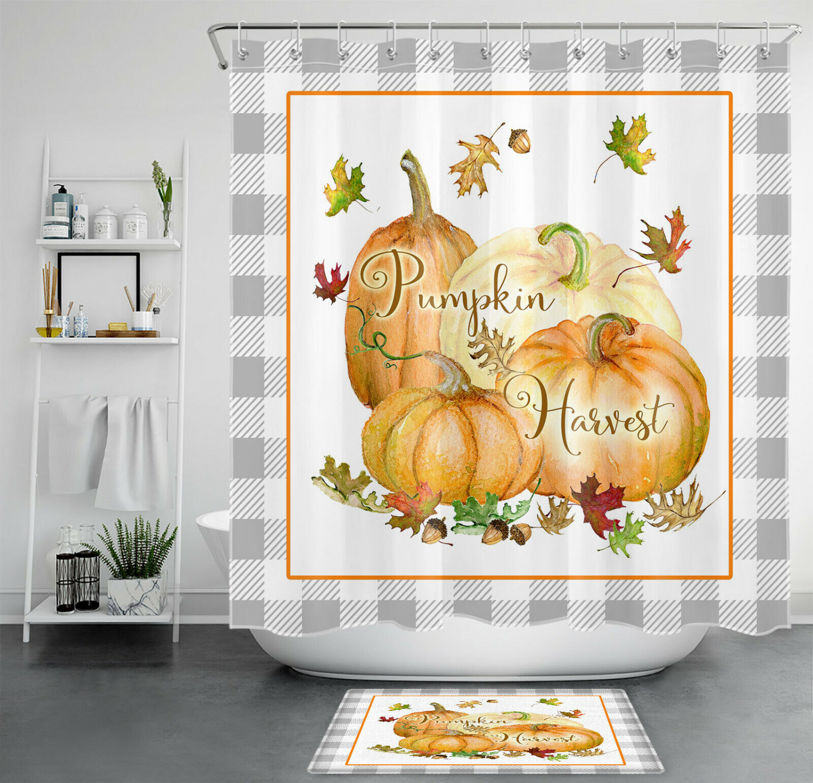Retro Farmhouse Autumn Pumpkin Harvest Shower Curtain - Perfect for Festive Bathroom Decor