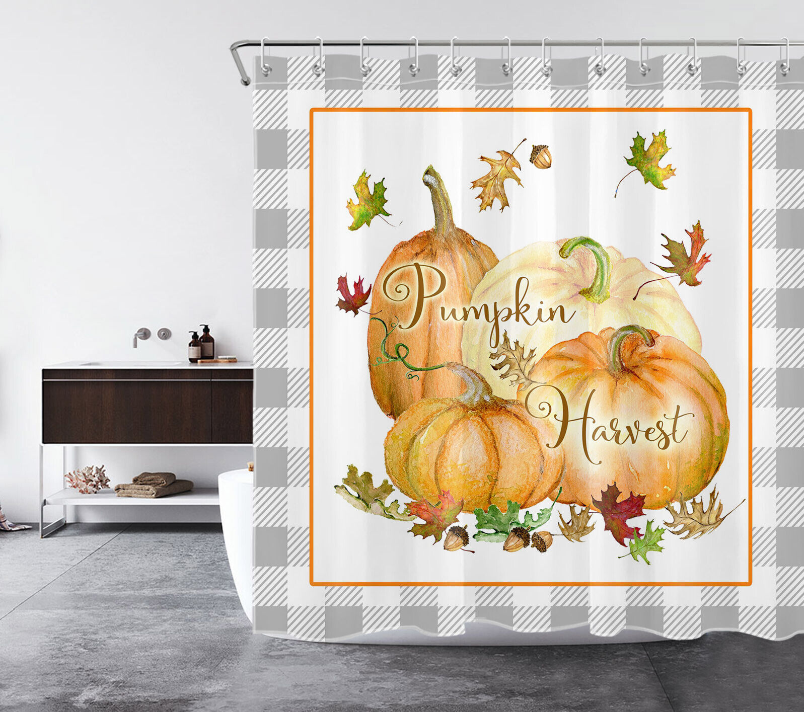 Retro Farmhouse Autumn Pumpkin Harvest Shower Curtain - Perfect for Festive Bathroom Decor