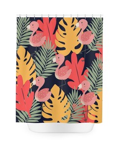 Retro Flamingo Boho Shower Curtain, Funky and Cool Tropical Bathroom Decor