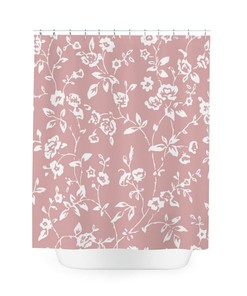 Retro Floral Boho Millefleurs Shower Curtain - Custom Print Wild Roses on Pink Boho Style Bathroom Decor