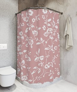 Retro Floral Boho Millefleurs Shower Curtain - Custom Print Wild Roses on Pink Boho Style Bathroom Decor