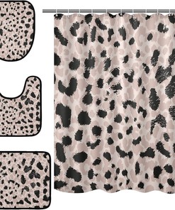 Retro Geometric Leopard Spot Shower Curtain Set for Bathroom Home Decor