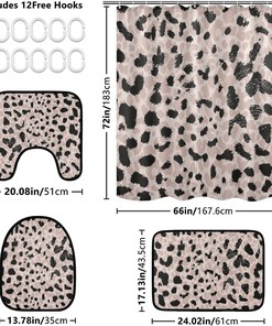 Retro Geometric Leopard Spot Shower Curtain Set for Bathroom Home Decor