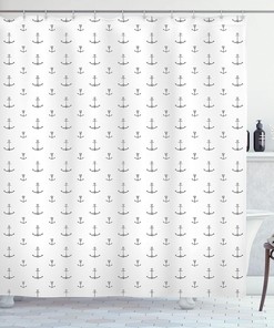 Retro Hand Drawn Anchor Shower Curtain, Tattoo Style Nautical Hipster Retro Art Design- Bathroom Decor