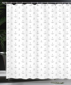 Retro Hand Drawn Anchor Shower Curtain, Tattoo Style Nautical Hipster Retro Art Design- Bathroom Decor