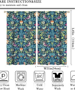 Retro Original Design Rod Pocket Printed Curtain with Bohemia William Morris Design Home Decor