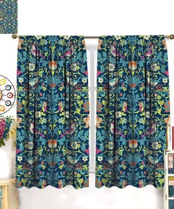 Retro Original Design Rod Pocket Printed Curtain with Bohemia William Morris Design Home Decor