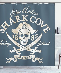 Retro Pirate Cove Shower Curtain with Grunge Look Bathroom Decor