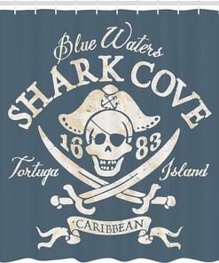 Retro Pirate Cove Shower Curtain with Grunge Look Bathroom Decor