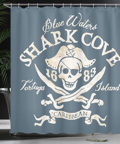 Retro Pirate Cove Shower Curtain with Grunge Look Bathroom Decor