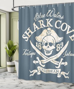 Retro Pirate Cove Shower Curtain with Grunge Look Bathroom Decor