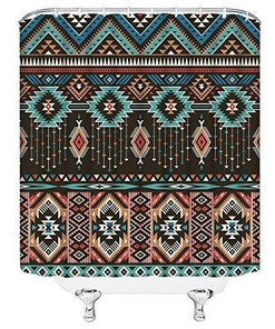 Retro Southwestern Native American Geometric Shower Curtain, Southwest Ethnic Bath Decor