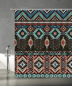 Retro Southwestern Native American Geometric Shower Curtain, Southwest Ethnic Bath Decor