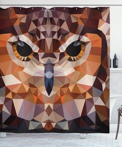 Retro Style Geometric Owl Head Shower Curtain with Funk Boho Design for Bathroom Decor