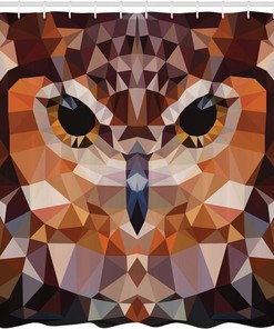 Retro Style Geometric Owl Head Shower Curtain with Funk Boho Design for Bathroom Decor