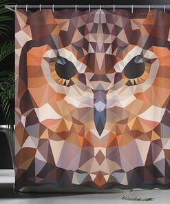 Retro Style Geometric Owl Head Shower Curtain with Funk Boho Design for Bathroom Decor