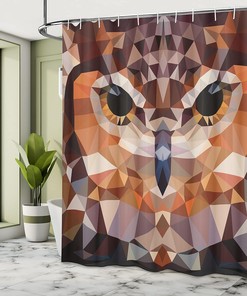 Retro Style Geometric Owl Head Shower Curtain with Funk Boho Design for Bathroom Decor