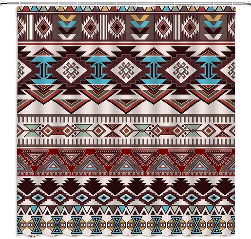Retro Tribal Shower Curtain - Vintage Navajo Geometric Pattern for Bohemian Bathroom Decor