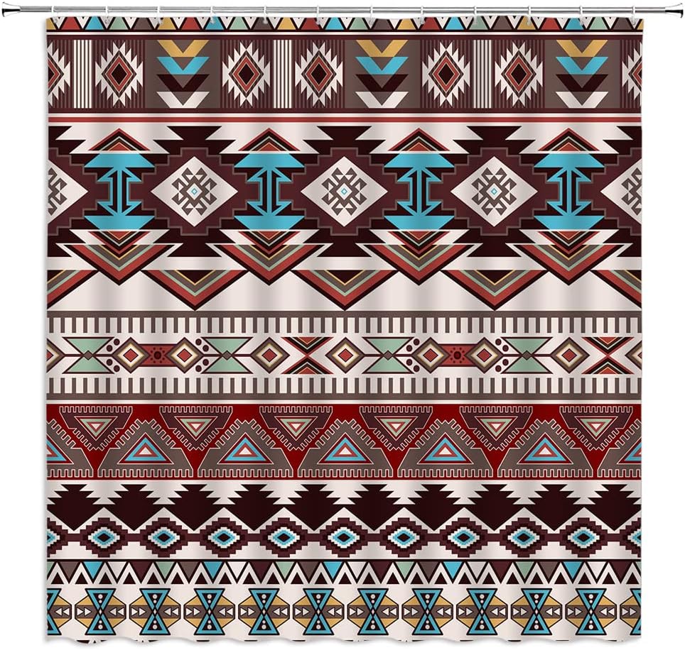 Retro Tribal Shower Curtain - Vintage Navajo Geometric Pattern for Bohemian Bathroom Decor