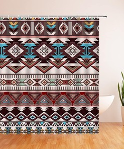 Retro Tribal Shower Curtain - Vintage Navajo Geometric Pattern for Bohemian Bathroom Decor